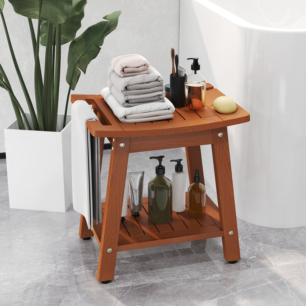 HIPS Shower Bench Seat with Handle Shower Head-Brown - Gallery View 1 of 10