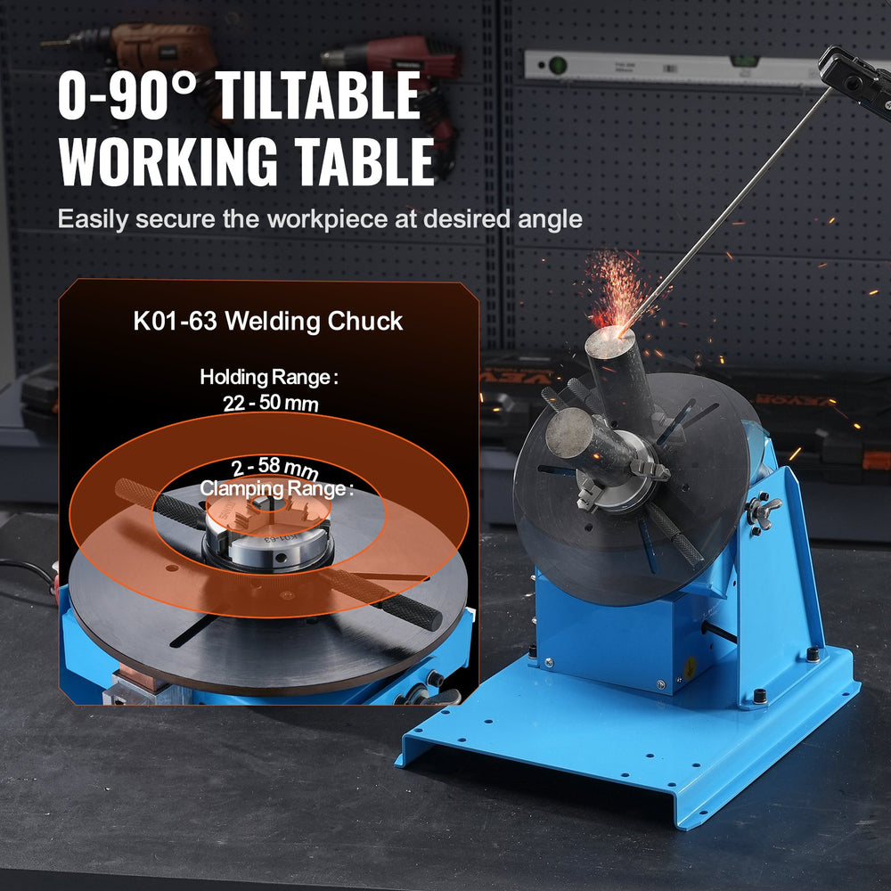 Vevor Welding Positioner Rotary 10 Kg Turntable 0-90° and 8.1" 3-Jaw Lathe Chuck 12 RPM New