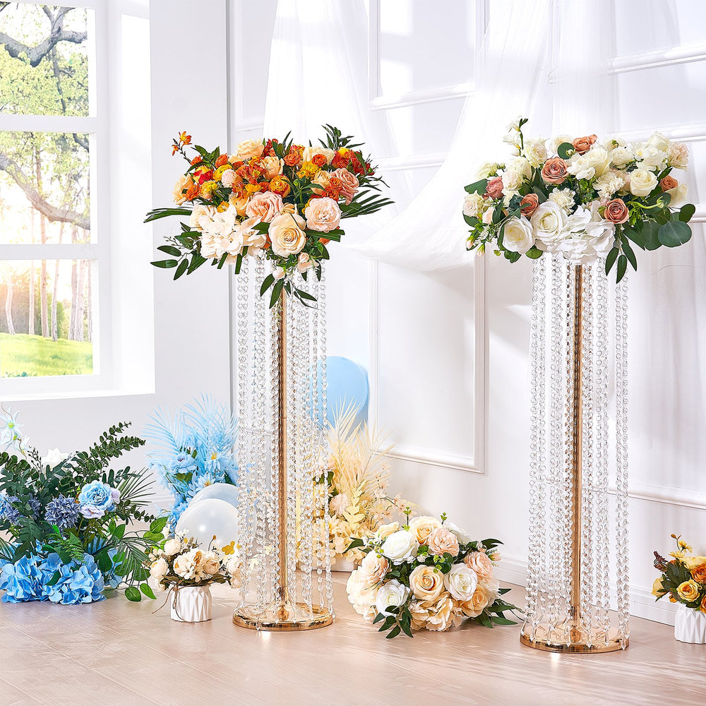 Vevor Flower Stand 35.4" Gold Metal Vase with Crystal Bead Pendants for Wedding Centerpieces 10 PCS New