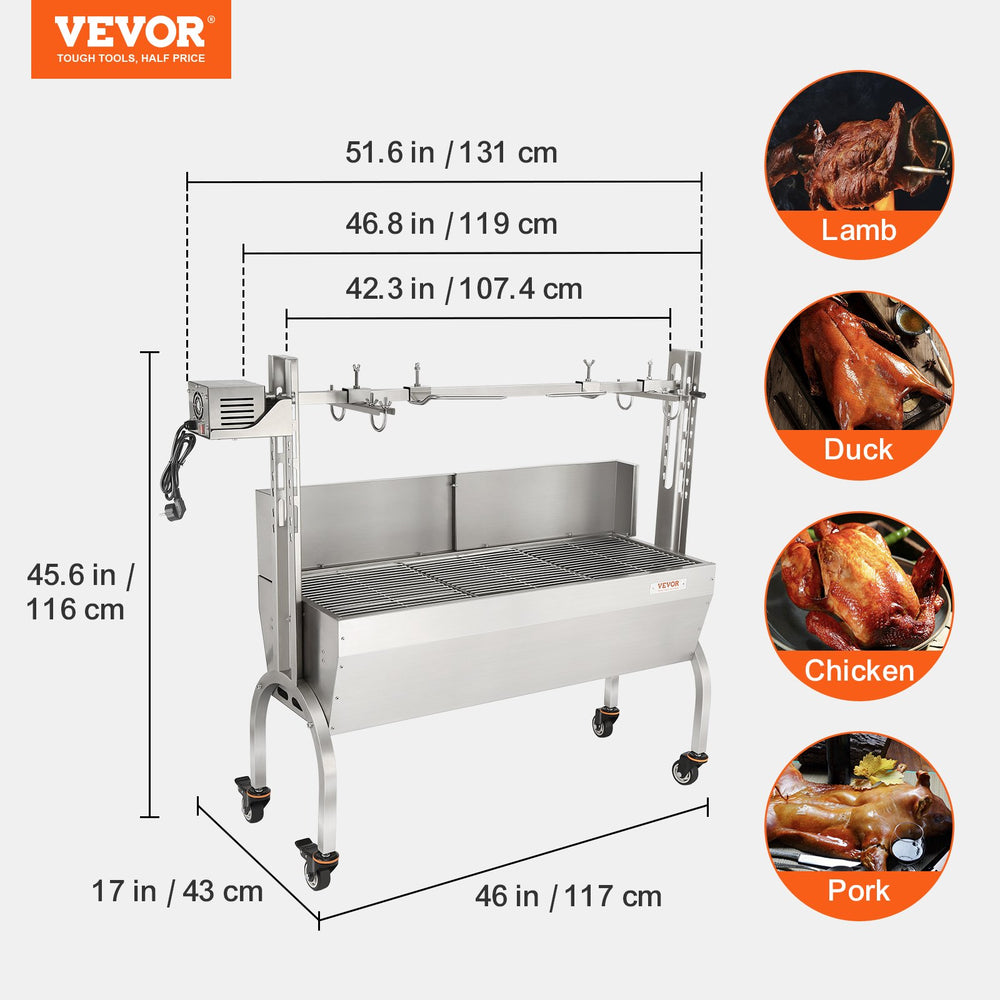 Vevor Spit Rotisserie BBQ Grill 46" 132 Lbs Capacity 50W Electric Roaster with Windscreen New