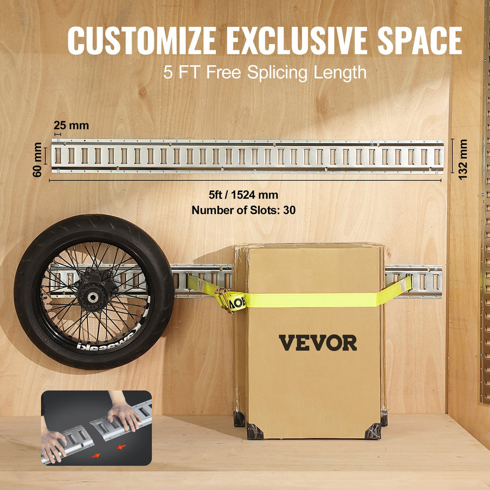 Vevor E-Tracks Tie-Down Kit 24 PCS 2000 Lbs Load 8 Steel Rails 8 O-Ring Anchors and 8 D-Rings Straps New