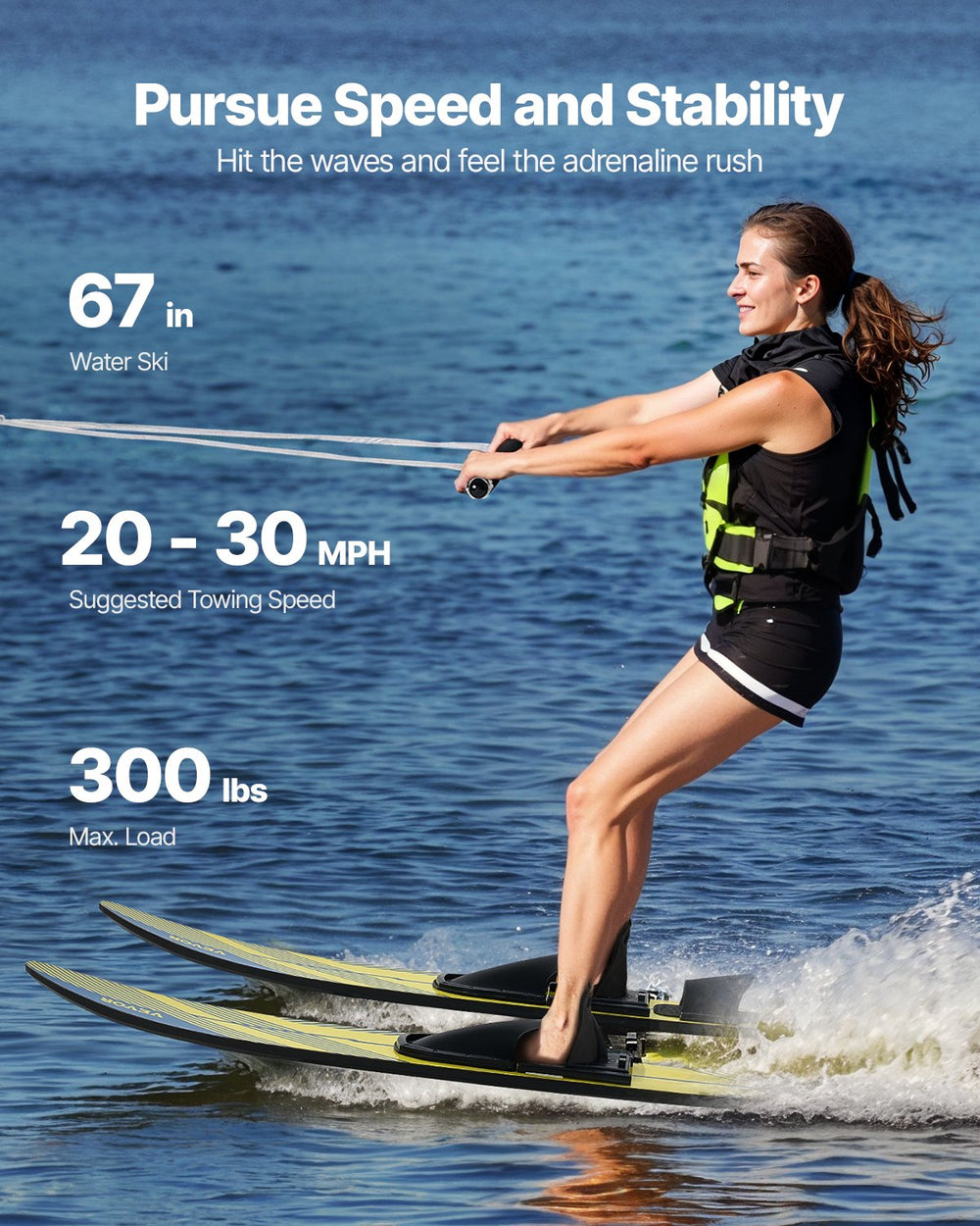 Vevor Water Skis Combo 67" 300 Lbs Capacity Adjustable X9 Bindings Rear Toe Plate for Adults New