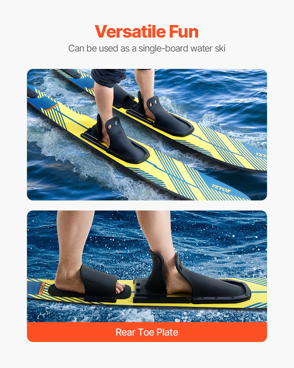 Vevor Water Skis Combo 67" 300 Lbs Capacity Adjustable X9 Bindings Rear Toe Plate for Adults New