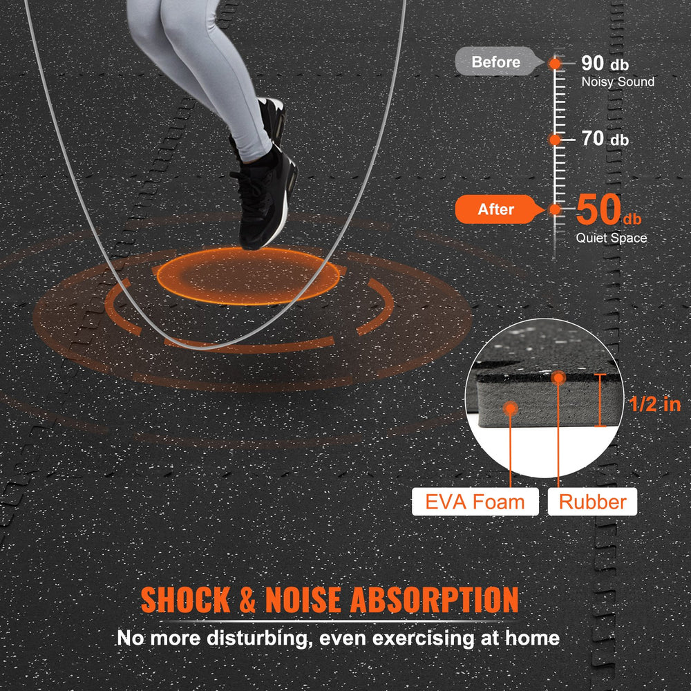 Vevor Thick Gym Floor Mats 1/2" Interlocking 100 Sq. Ft. Coverage 25 PCS New