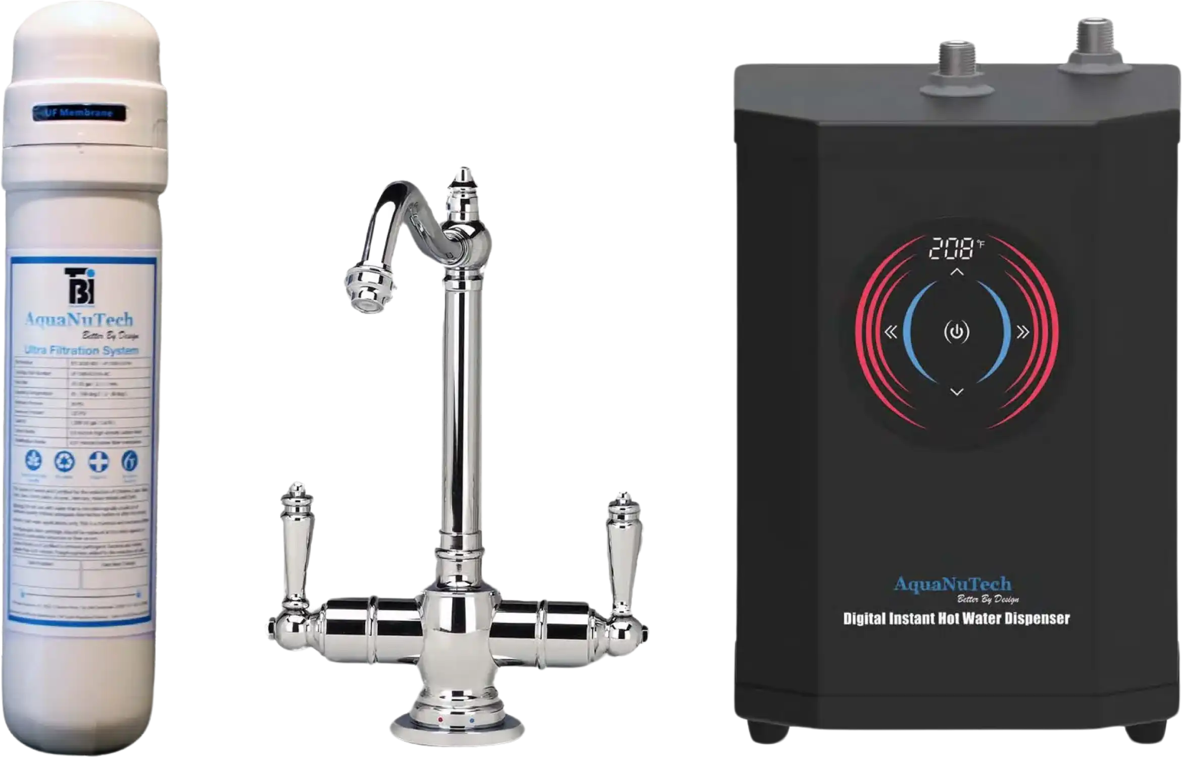 AquaNuTech Digital Instant Hot Water Dispenser with Hot/Cold Hook Spout Faucet & Filtration New