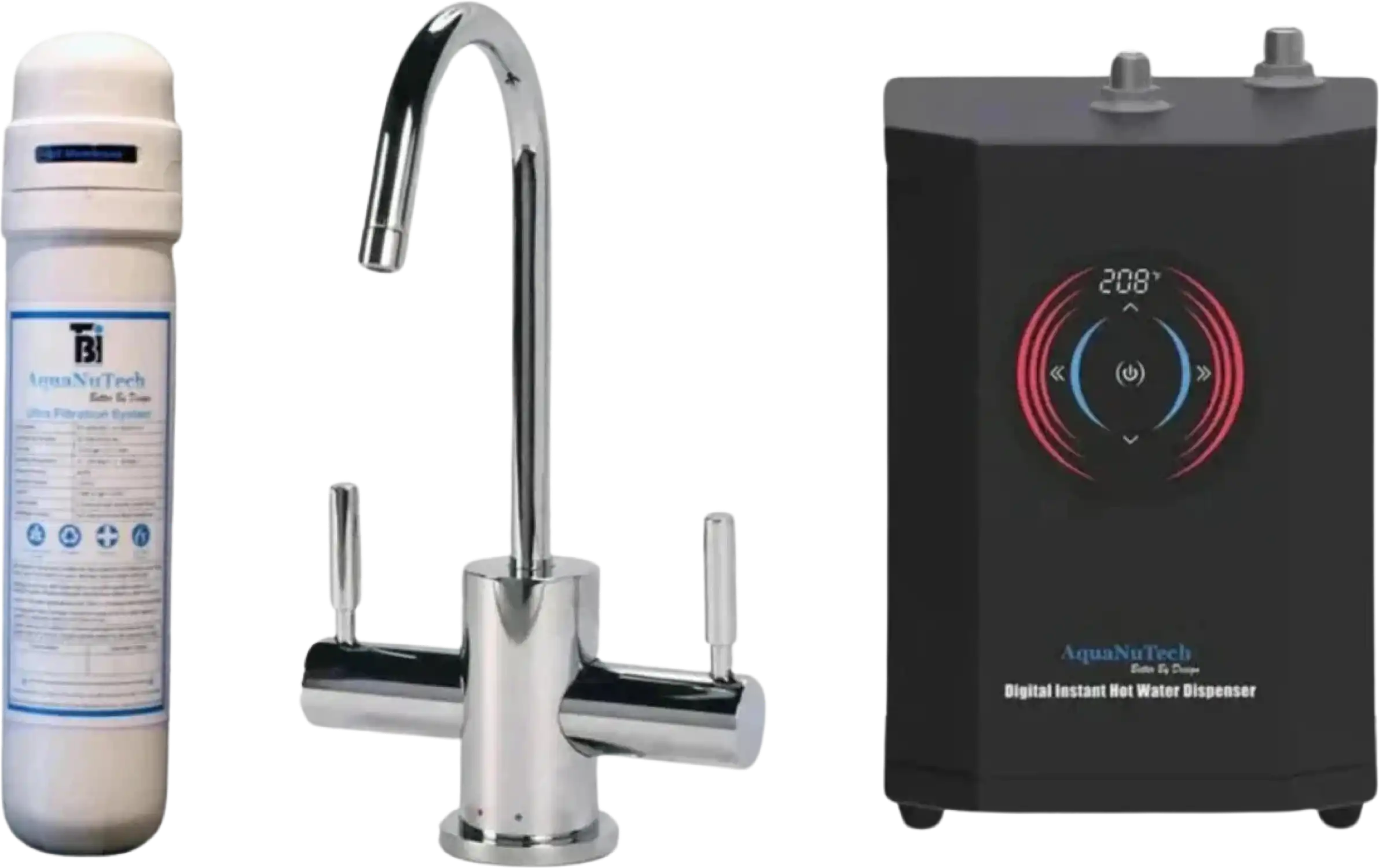 AquaNuTech Digital Instant Hot Water Dispenser with Contemporary Hot/Cold Faucet & Filtration New