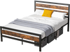 Full/Queen industrial bed frame with rustic headboard, featuring under-bed storage and noise-free slats for quiet sleep.
