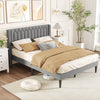 Queen Size Dutch Velvet/Linen Fabric Upholstered Platform Bed with Wingback Headboard and Wooden Slat Support-Gray、 - Gallery View 1 of 10