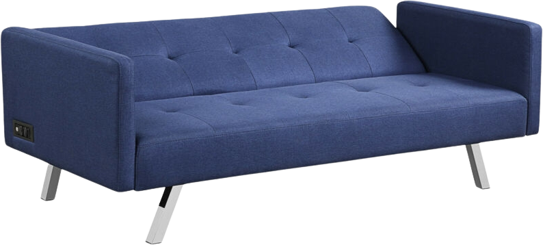 Costway Convertible Futon Sofa 3 Seat Linen With USB And Powerstrip Blue New