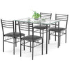 Costway Dining Set 5 Piece Tempered Glass Top And 4 Upholstered Chairs New