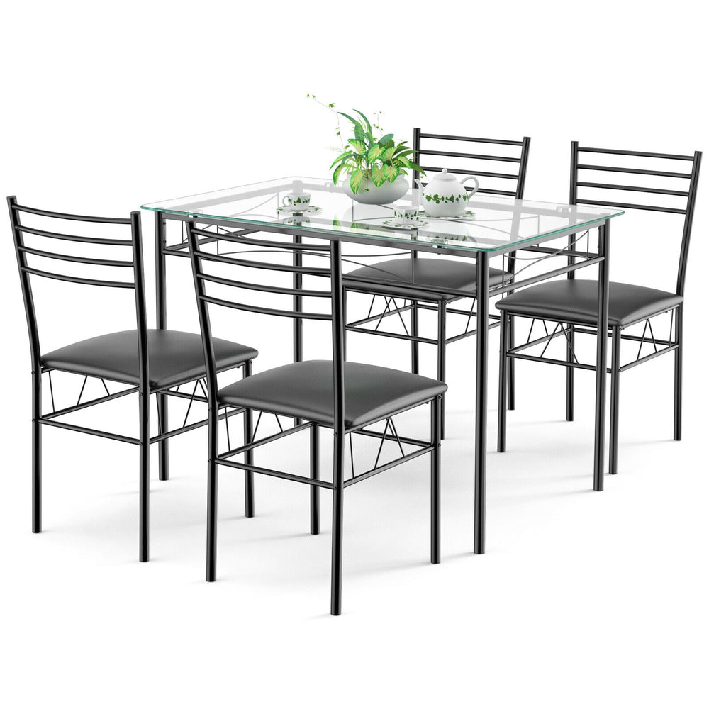 Costway Dining Set 5 Piece Tempered Glass Top And 4 Upholstered Chairs New