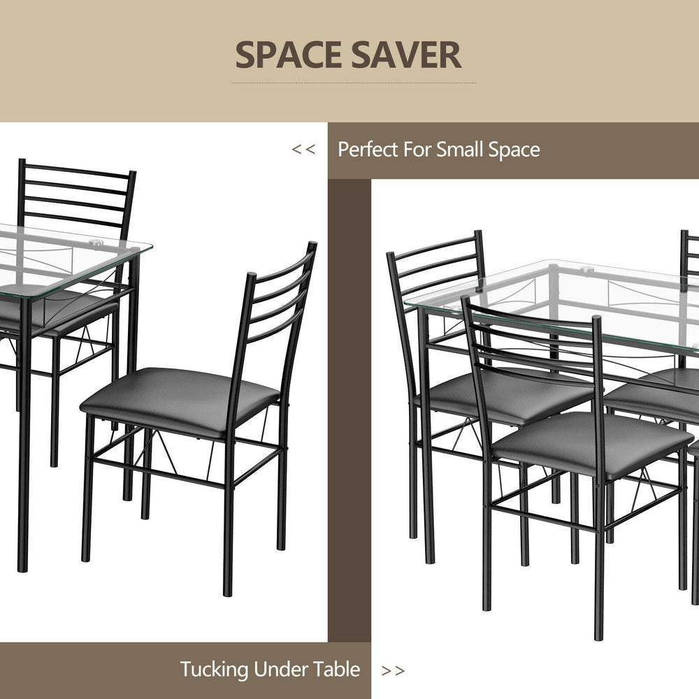 Costway Dining Set 5 Piece Tempered Glass Top And 4 Upholstered Chairs New