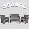 Costway Patio Furniture Set Gray Rattan 4 Piece Weather Resistant Cushions Tempered Glass Tabletop New