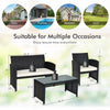 Costway Patio Furniture Set Black Rattan 4 Piece Weather Resistant Cushions Tempered Glass Tabletop New