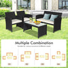 Costway Patio Furniture Set Black Rattan 4 Piece Weather Resistant Cushions Tempered Glass Tabletop New