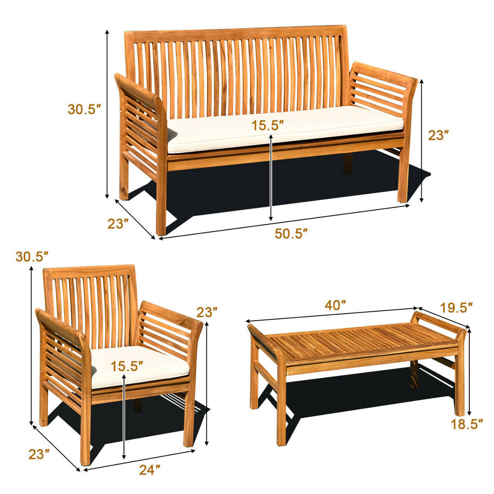 Costway Outdoor Sofa Set Acacia Wood 4 Piece Furniture New