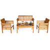 Costway Outdoor Sofa Set Acacia Wood 4 Piece Furniture New