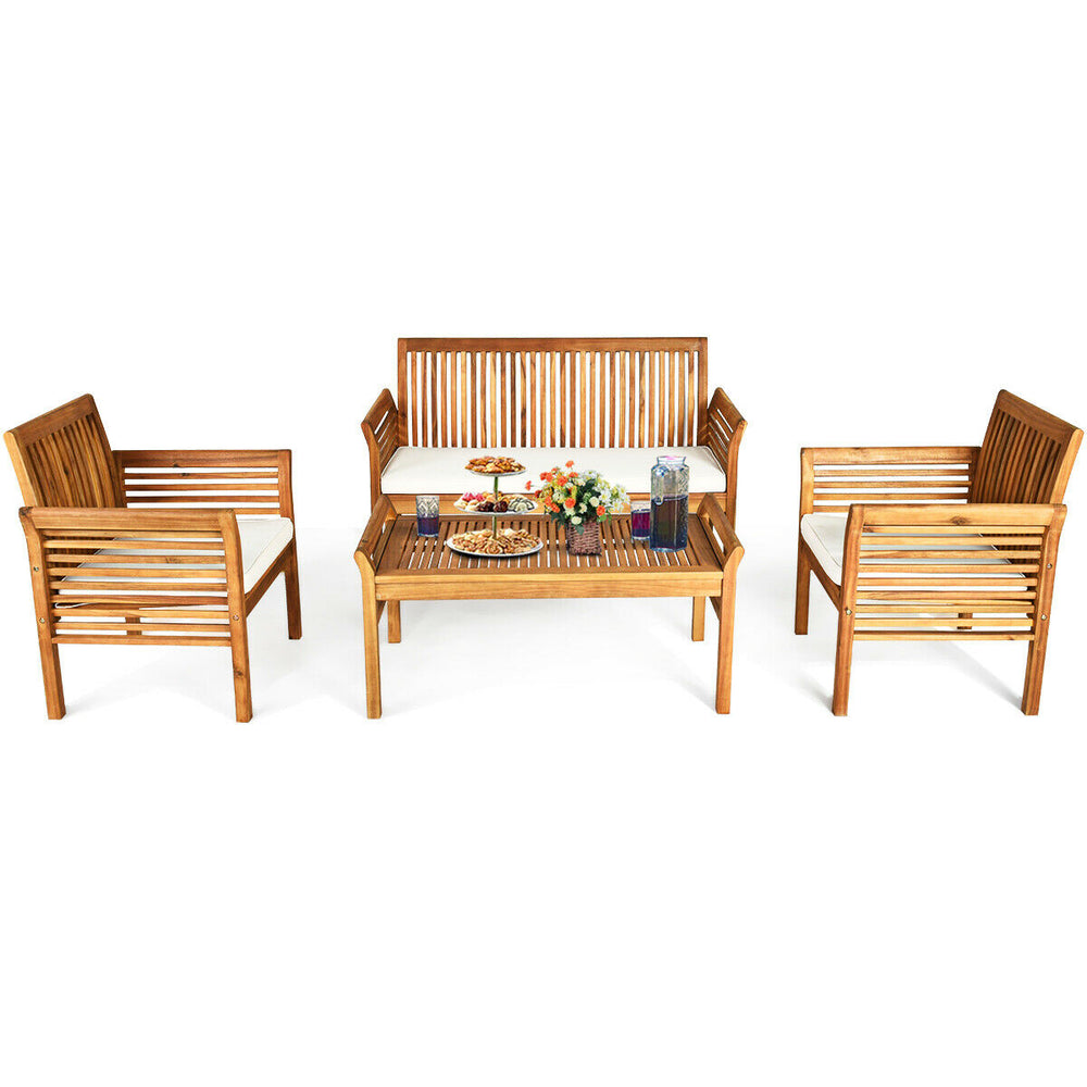 Costway Outdoor Sofa Set Acacia Wood 4 Piece Furniture New