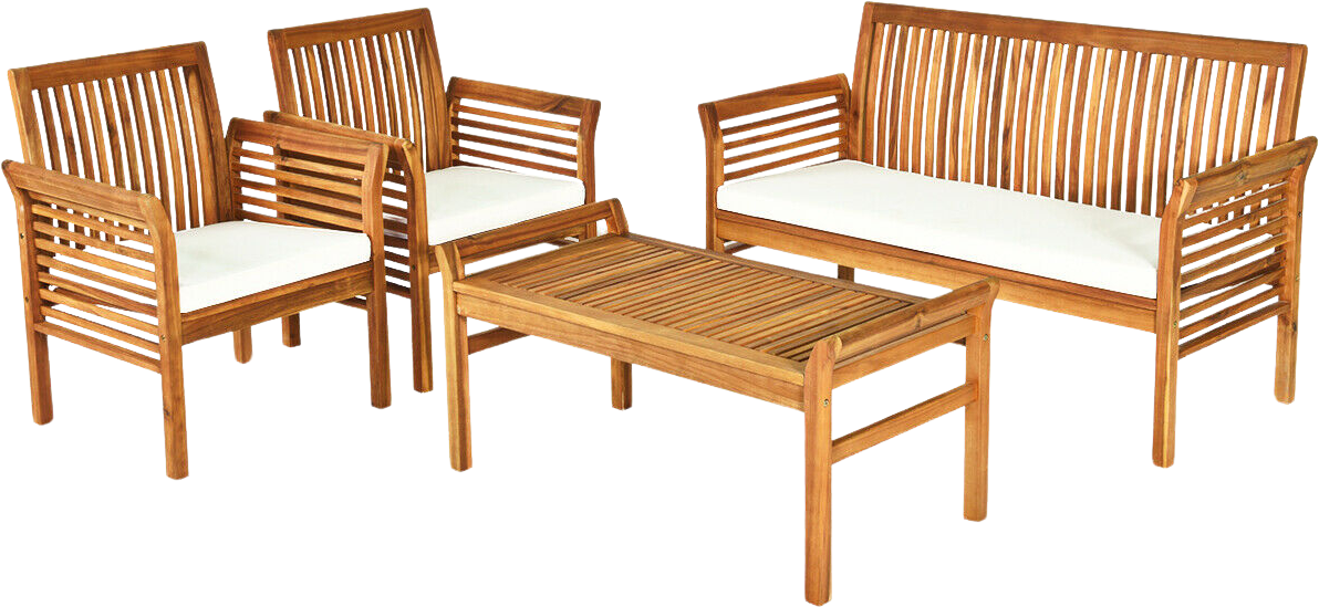 Costway Outdoor Sofa Set Acacia Wood 4 Piece Furniture New