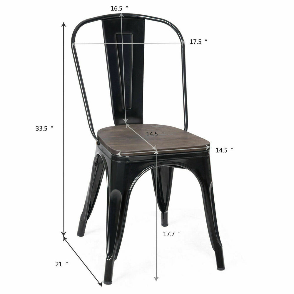 Costway Chair Set of 4 Stackable 18" with Elm Wood Seat and Steel Frame Black or Dark Green New