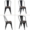 Costway Chair Set of 4 Stackable 18" with Elm Wood Seat and Steel Frame Black or Dark Green New