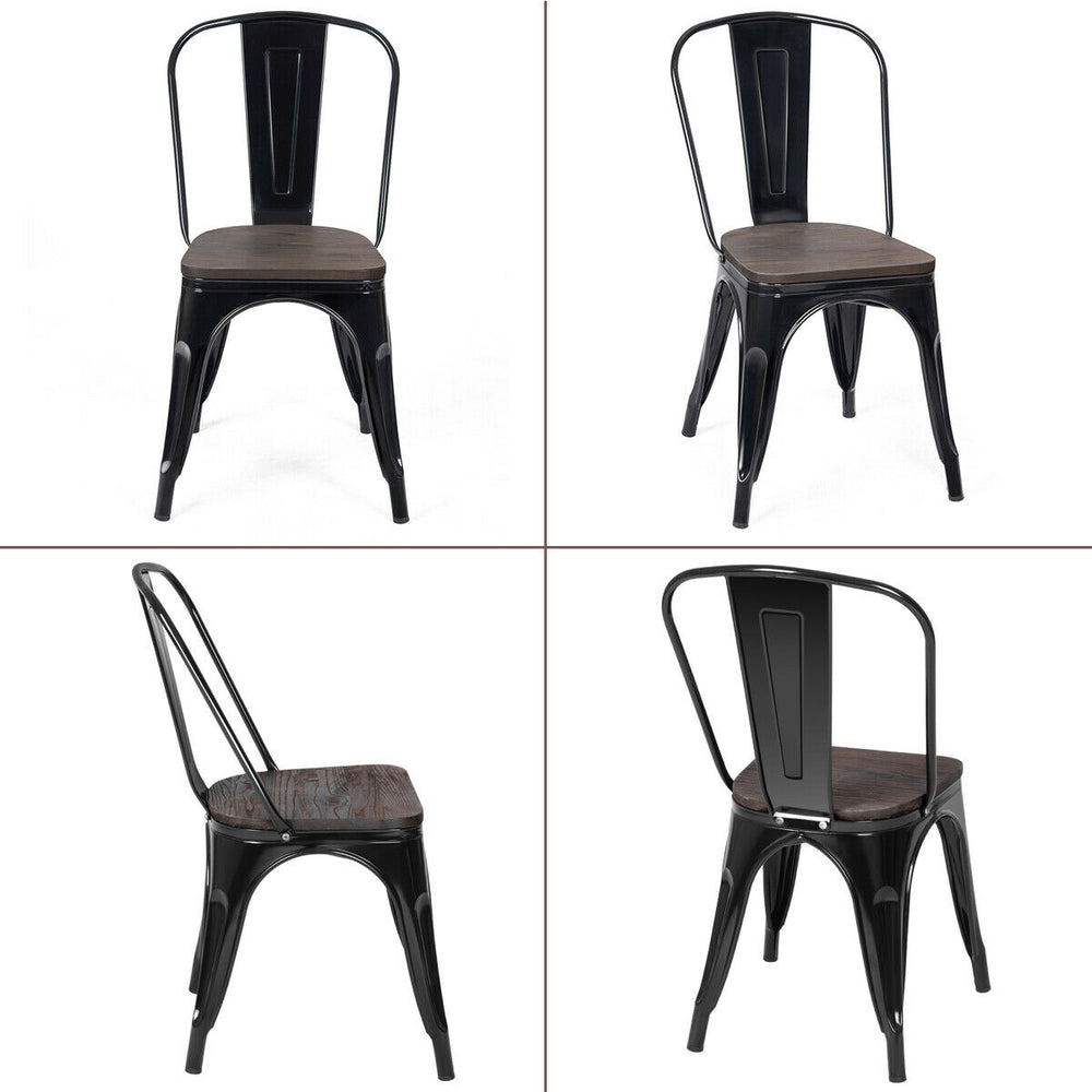 Costway Chair Set of 4 Stackable 18" with Elm Wood Seat and Steel Frame Black or Dark Green New