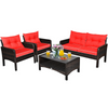 Costway 4 Piece Patio Rattan Furniture Sofa Set Glass Coffee Table New