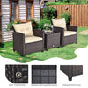 Costway Patio Furniture Set Rattan 3 Piece Washable Cushions Tempered Glass Tabletop New