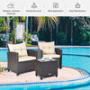 Costway Patio Furniture Set Rattan 3 Piece Washable Cushions Tempered Glass Tabletop New