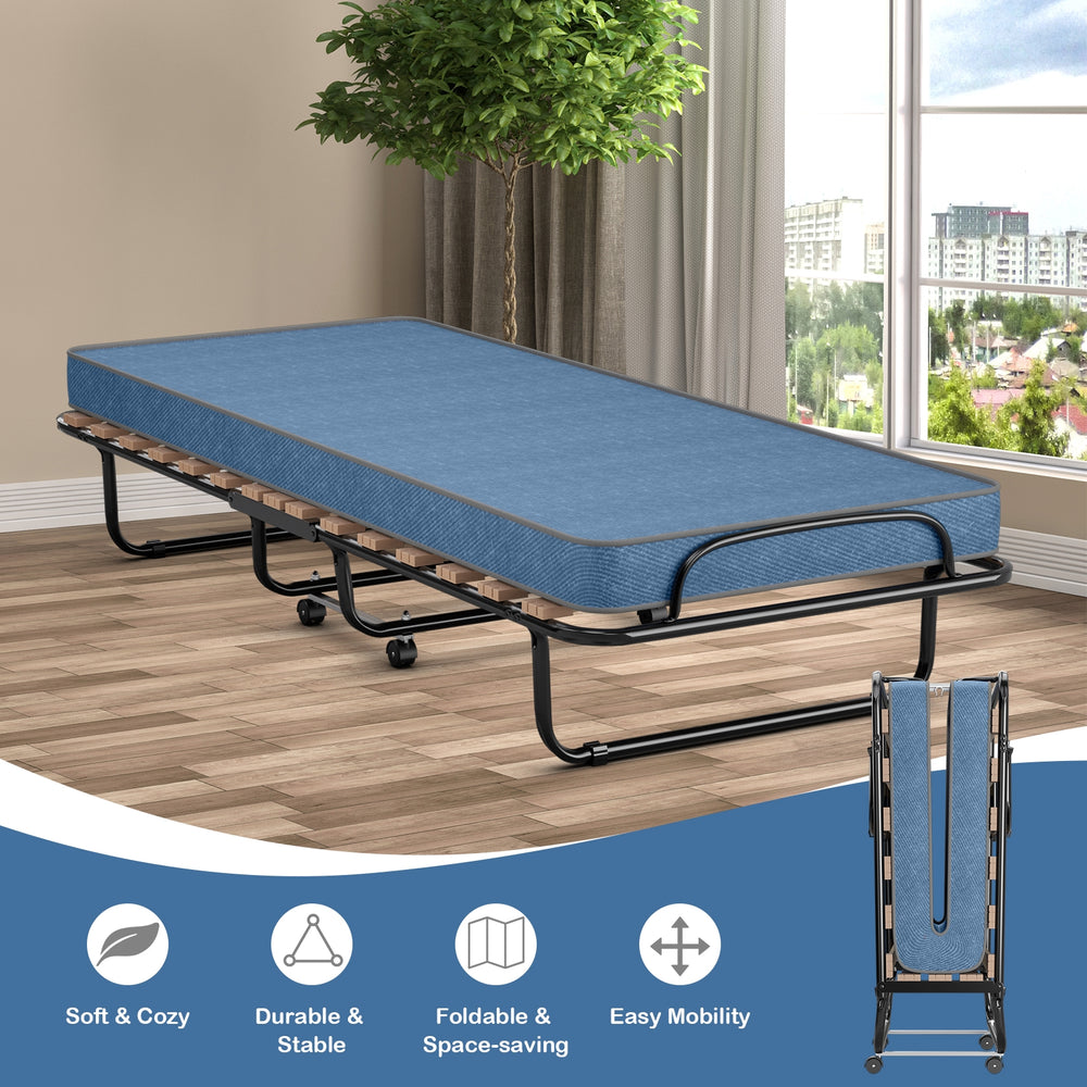 Costway Folding Bed Rollaway  75" x 32" Memory Foam Mattress Steel Frame Bed Clips New