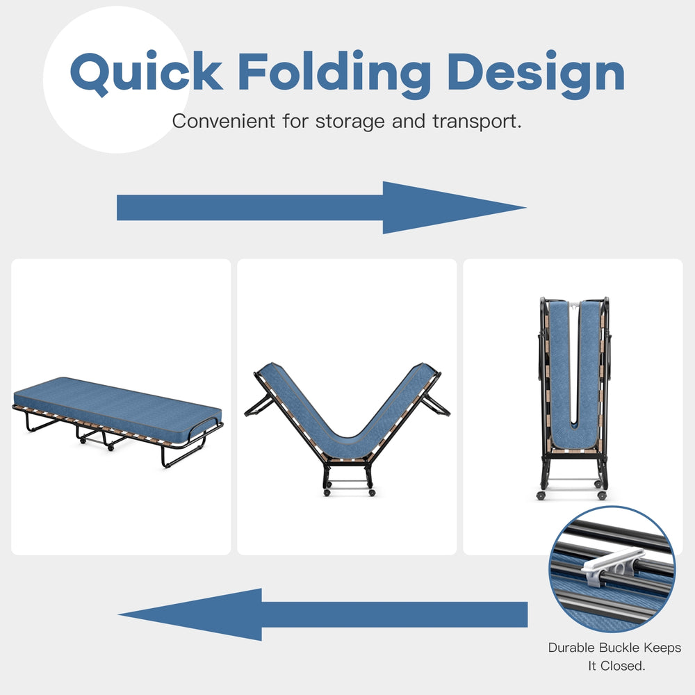 Costway Folding Bed Rollaway  75" x 32" Memory Foam Mattress Steel Frame Bed Clips New