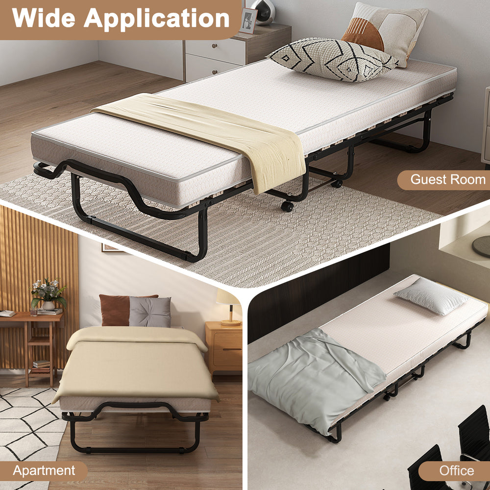 Costway Folding Bed Rollaway 79" x 31.5" Memory Foam Mattress Steel Frame Lockable Buckles New