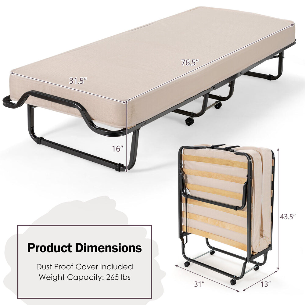 Costway Folding Bed Rollaway 76.5" x 31.5" Memory Foam Mattress Steel Frame with Dust-Proof Bag New