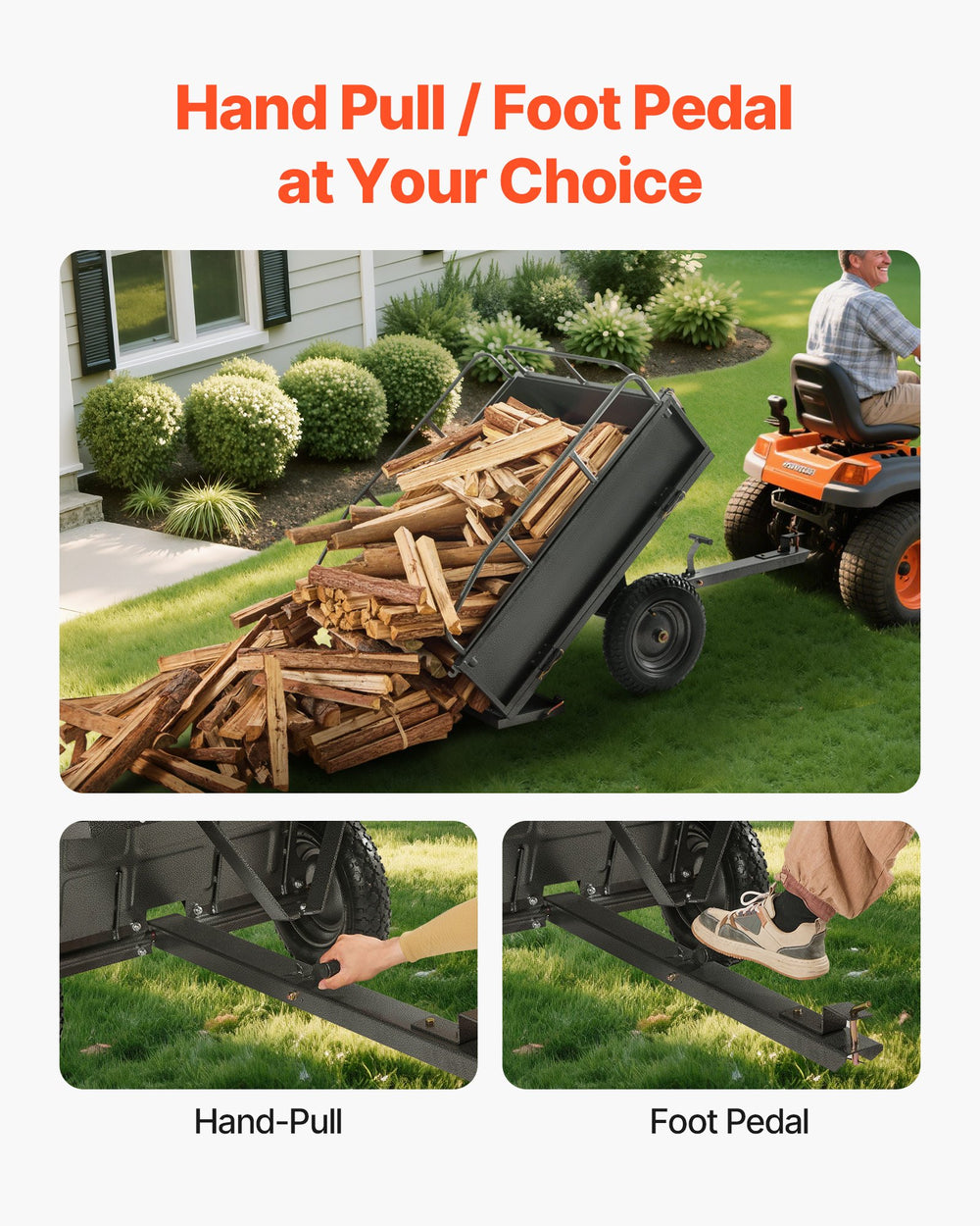 Vevor Steel Dump Cart 10 Cu Ft Heavy Duty 500 Lbs Capacity Tow Behind for ATV UTV Tractors New