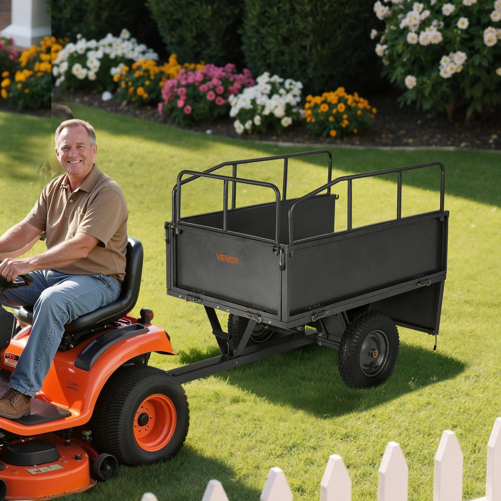 Vevor Steel Dump Cart 17 Cu Ft Heavy Duty 600 Lbs Capacity Tow Behind for ATV UTV Tractors New