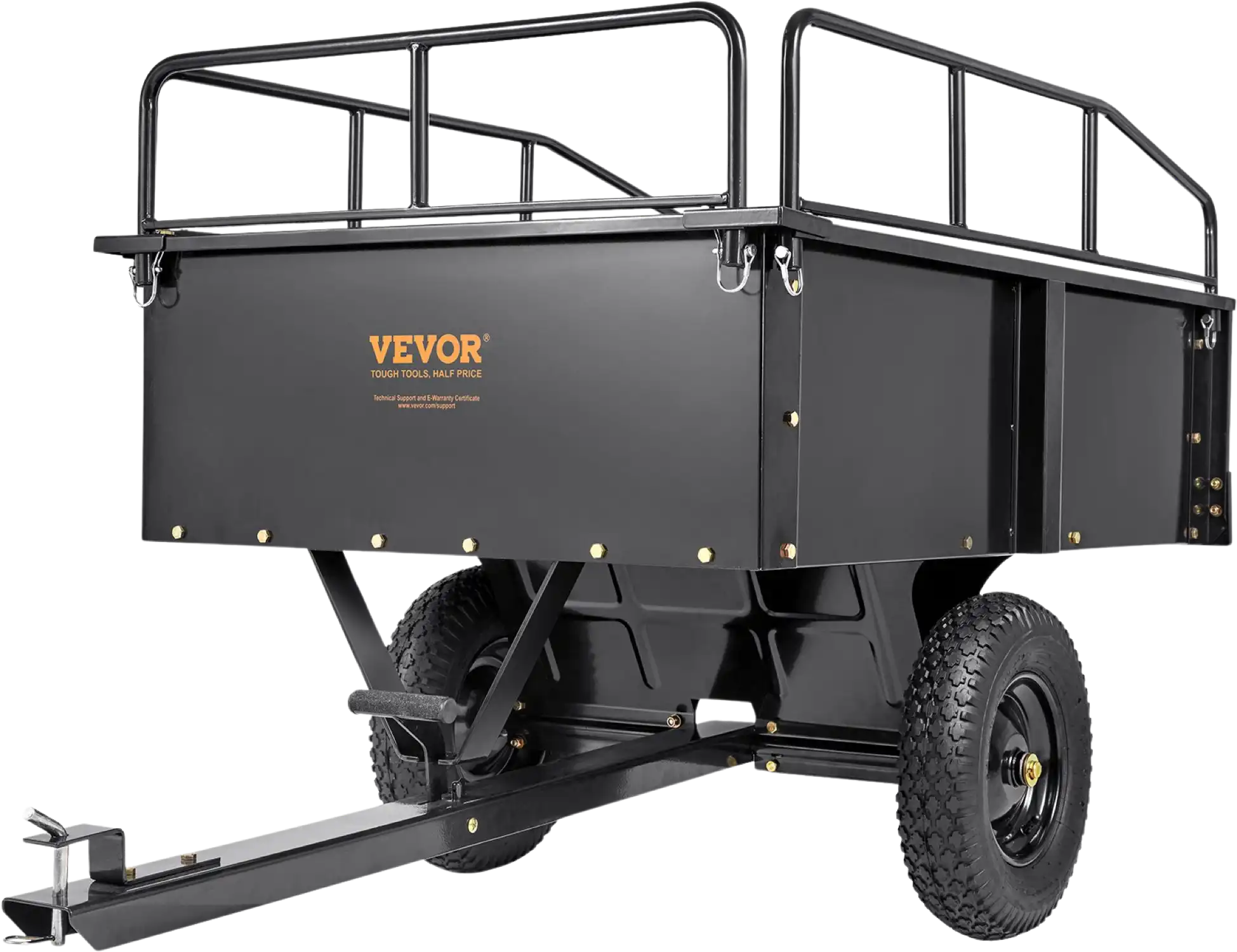 Vevor BTC002C ATV Dump Trailer Cart 750 lbs 15 cu. ft. Capacity Removable Sides For Riding Lawn Motor New