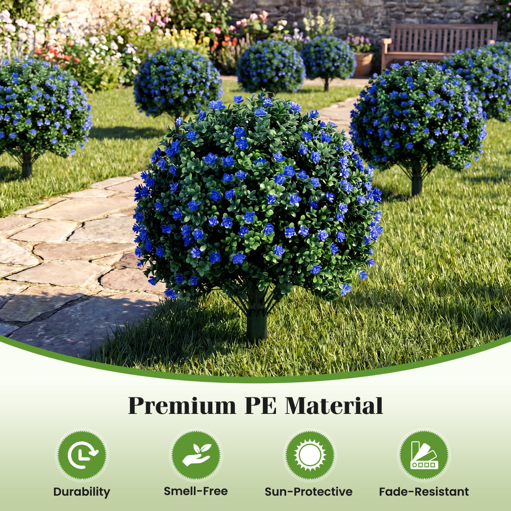 Artificial lavender boxwood topiary ball tree with purple flowers, 27.5", made of durable PE material for outdoor.