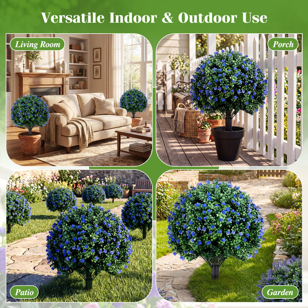Artificial lavender boxwood topiary ball tree, 27.5", with purple flowers, ideal for porch, patio, and garden.