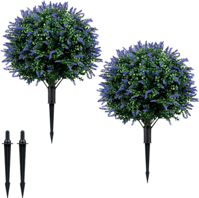 Costway Artificial Lavender Boxwood Topiary Ball Trees 2 Pack w/ Ground Spikes 25698231 New