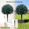 Artificial lavender topiary ball tree with purple flowers and ground spikes for easy outdoor installation in soil or.