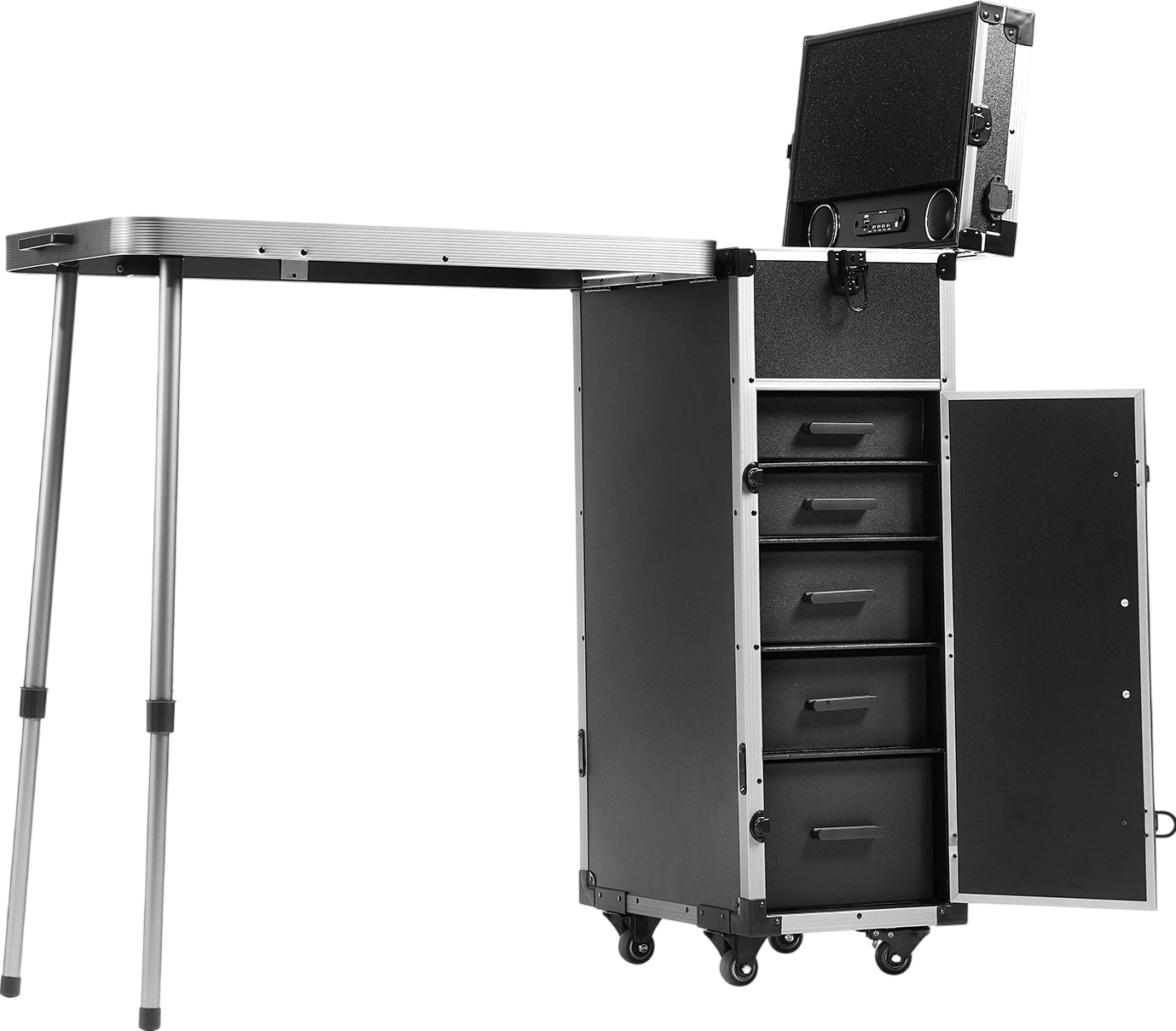 Vevor Makeup Train Case Aluminum Cosmetic Trolley with Workbench Legs and 360° Swivel Wheels New