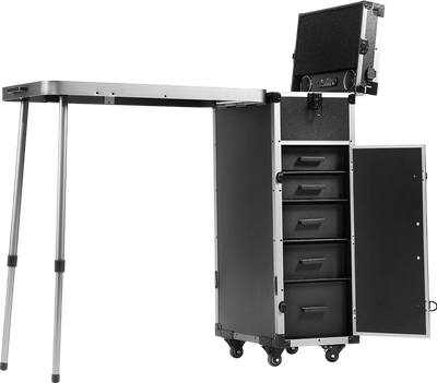 Vevor Makeup Train Case Aluminum Cosmetic Trolley with Workbench Legs and 360° Swivel Wheels New