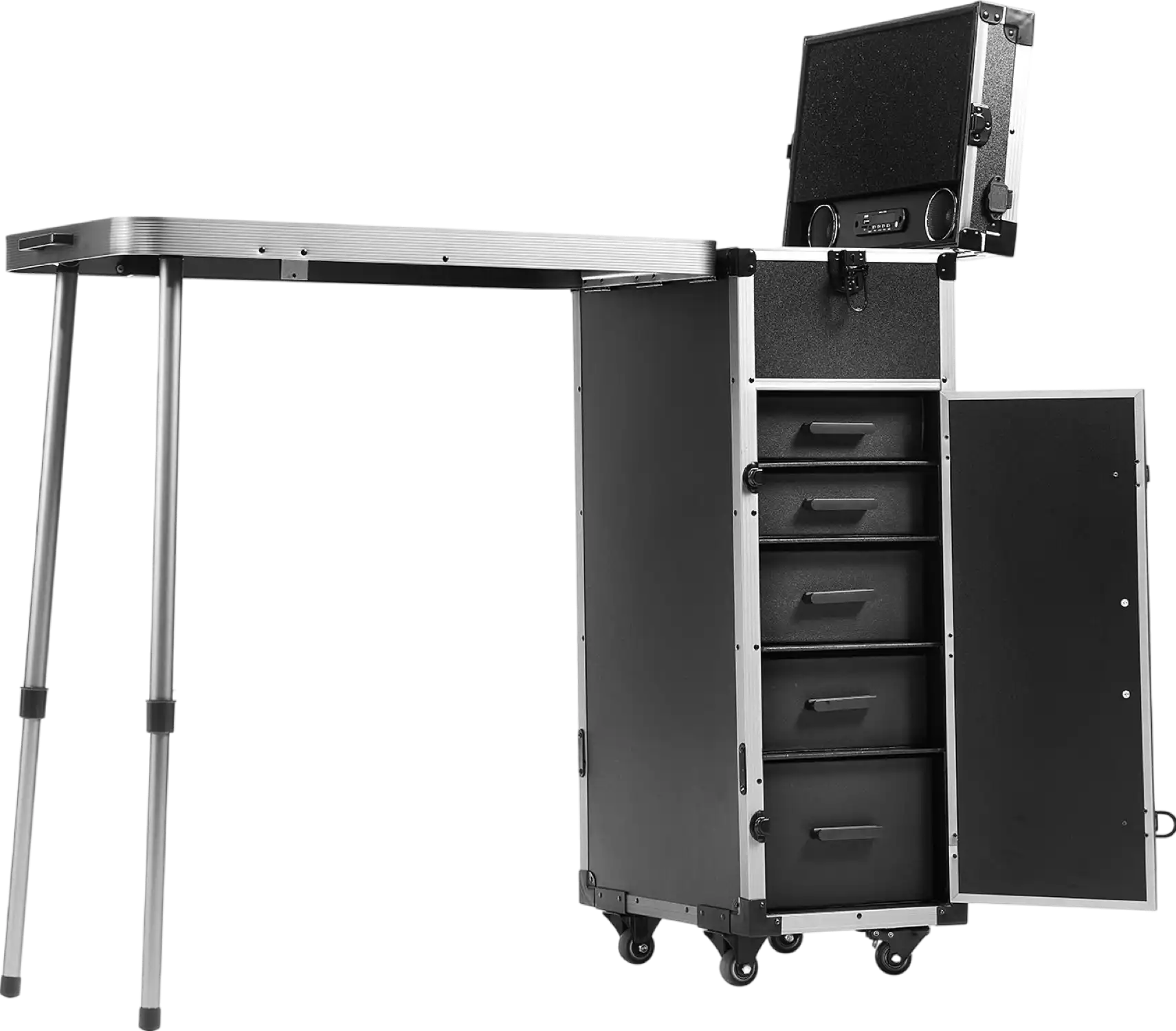 Vevor Makeup Train Case Aluminum Cosmetic Trolley with Workbench Legs and 360° Swivel Wheels New