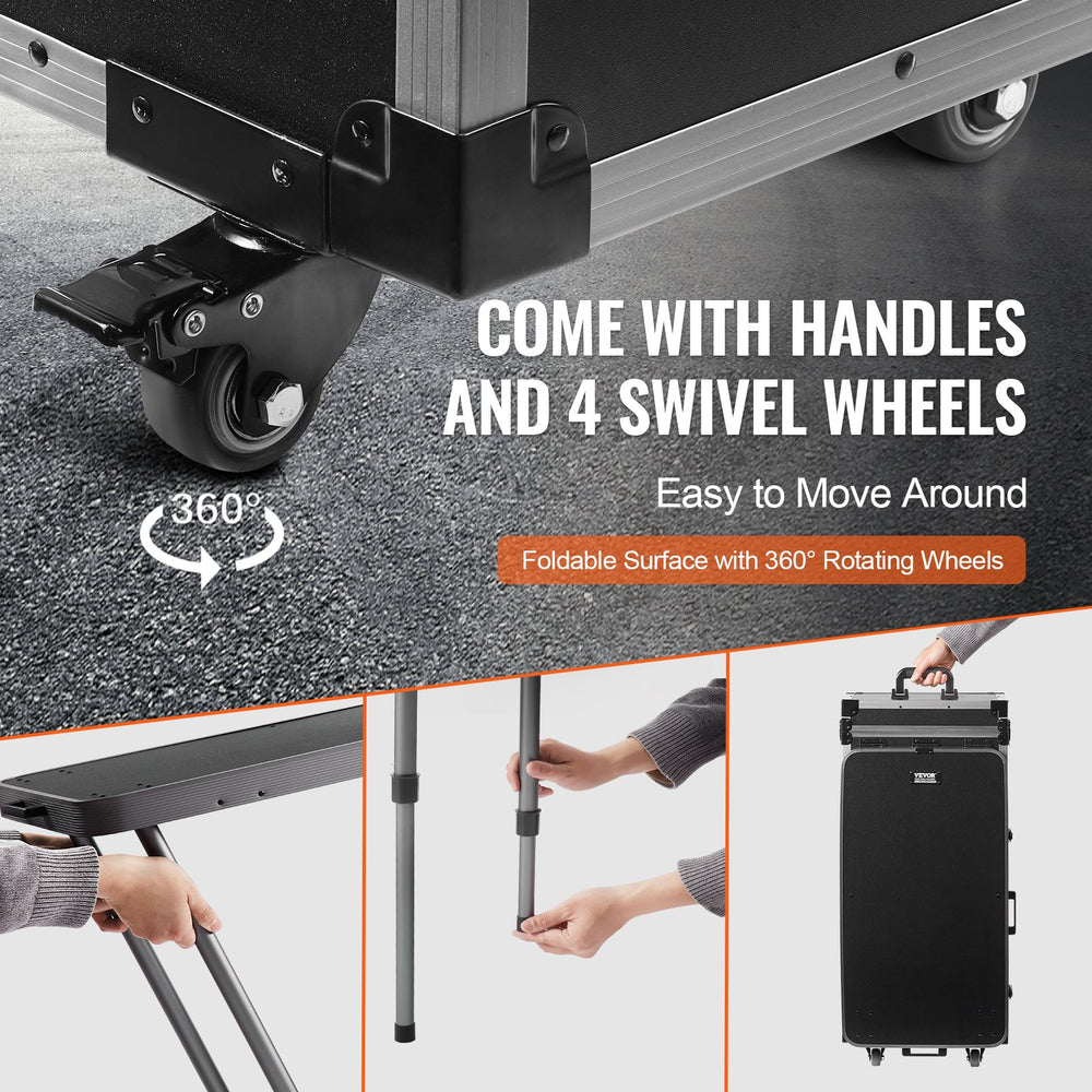 Vevor Makeup Train Case Aluminum Cosmetic Trolley with Workbench Legs and 360° Swivel Wheels New