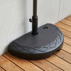 Half round patio umbrella base with adjustable knob, designed for 7-8 ft umbrellas, made of durable HDPE material.