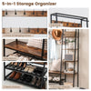 5-in-1 entryway hall tree in rustic brown featuring 9 hooks, shoe bench, and 5 storage shelves for versatile.