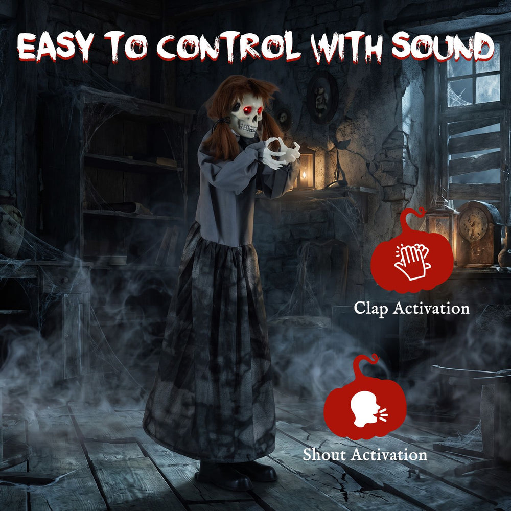 Halloween animatronic jumpscare doll features a pop-up head and sound activation for thrilling scares at parties.