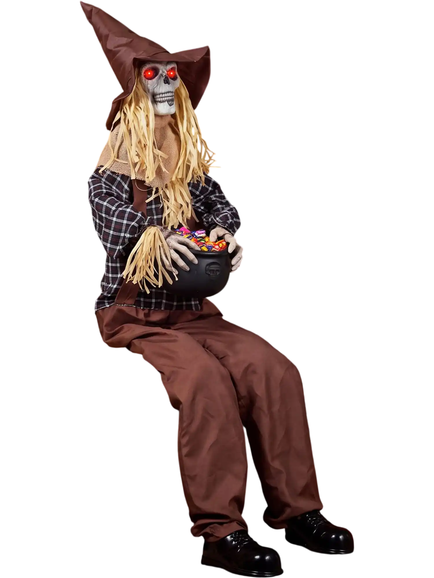 Costway Halloween Animatronic Sitting Scarecrow w/ Candy Bowl 31139082 New