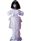 Halloween doll girl with shakeable head, posable arms, and glowing eyes for spooky decorations and thrilling scares.