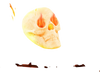 Realistic beige skull decoration with fiery eyes, perfect for Halloween ambiance in fire pits or haunted houses.